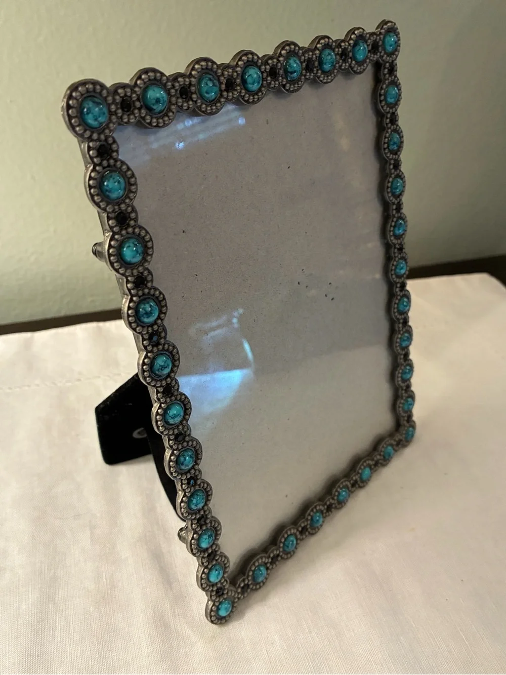 Turquoise Beaded Photo Frame with Easel Back for Picture 5x7